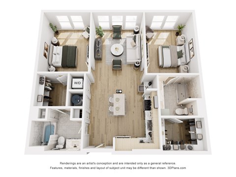 Floor plan for 2 beds, 2 baths, 1150 sqft